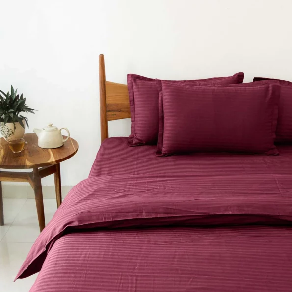 Dark Maroon Satin Pure Cotton King Size Bedsheet with two Pillow Covers