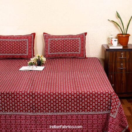 Dark Red Base Floral Pattern King Size Bedsheet (108×108)