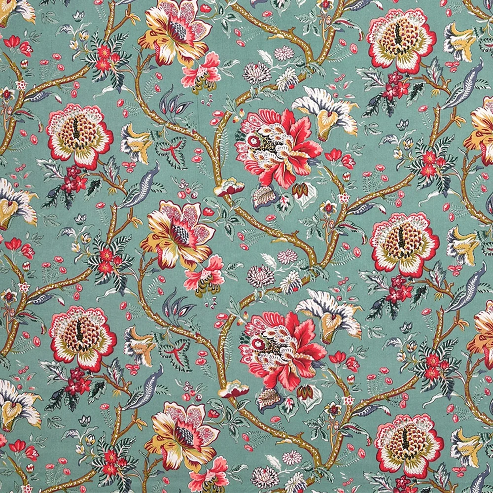 Green Base Retro Pink Floral Print King Size Bedsheet