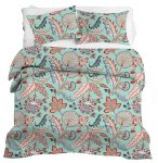 Light Green Base Floral Print Double Bed Dohar + King Size Bedsheet with Two Pillow Covers
