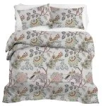 Light Grey Base Floral Print Double Bed Dohar + King Size Bedsheet with Two Pillow Covers Combo Set