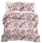 Light Pink Base Floral Print Double Bed Dohar + King Size Bedsheet with Two Pillow Covers
