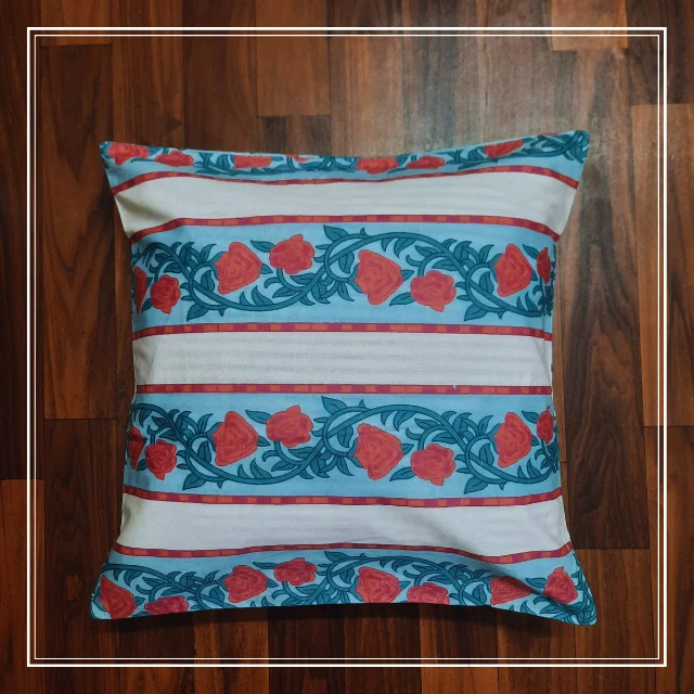 Stripes Cherry Green Boota Block Print Cushion Cover (16x16Inch) Stripes Cherry Green Boota Block Print Cushion Cover (16x16Inch)