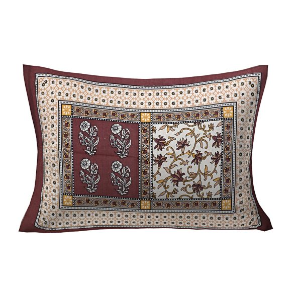Chocolate Brown Jaipuri Floral Print Single Bedsheet Pillow Covers