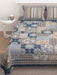 Retro Blue Floral Print King Size Bedsheet with Two Pillow Covers