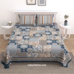 Retro Blue Floral Print King Size Bedsheet with Two Pillow Covers