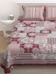 Retro Maroon Floral Print King Size Bedsheet with Two Pillow Covers