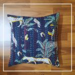 Black African Savanna Kantha Work Cushion Cover (16x16Inch)
