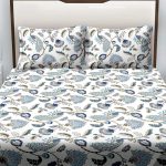 Blue Peacock Flowers Print King Size Bedsheet with Two Pillow Covers