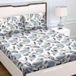 Blue Peacock Flowers Print King Size Bedsheet with Two Pillow Covers