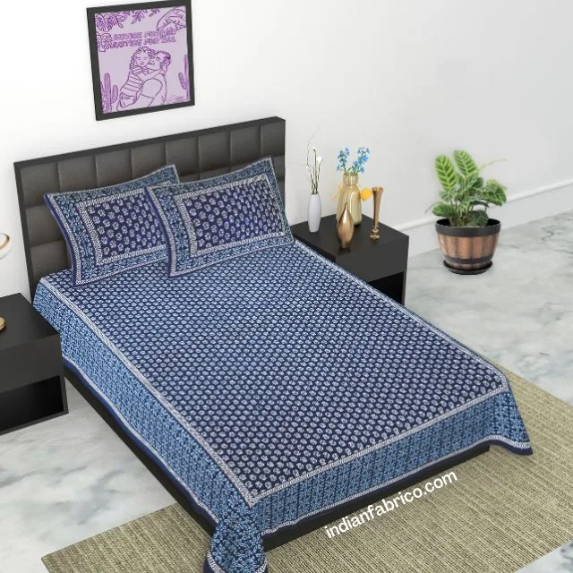Diwan Size Bedsheet with 2 Pillow Covers Beautiful Navy Blue Diwan Size Bedsheet with 2 Pillow Covers