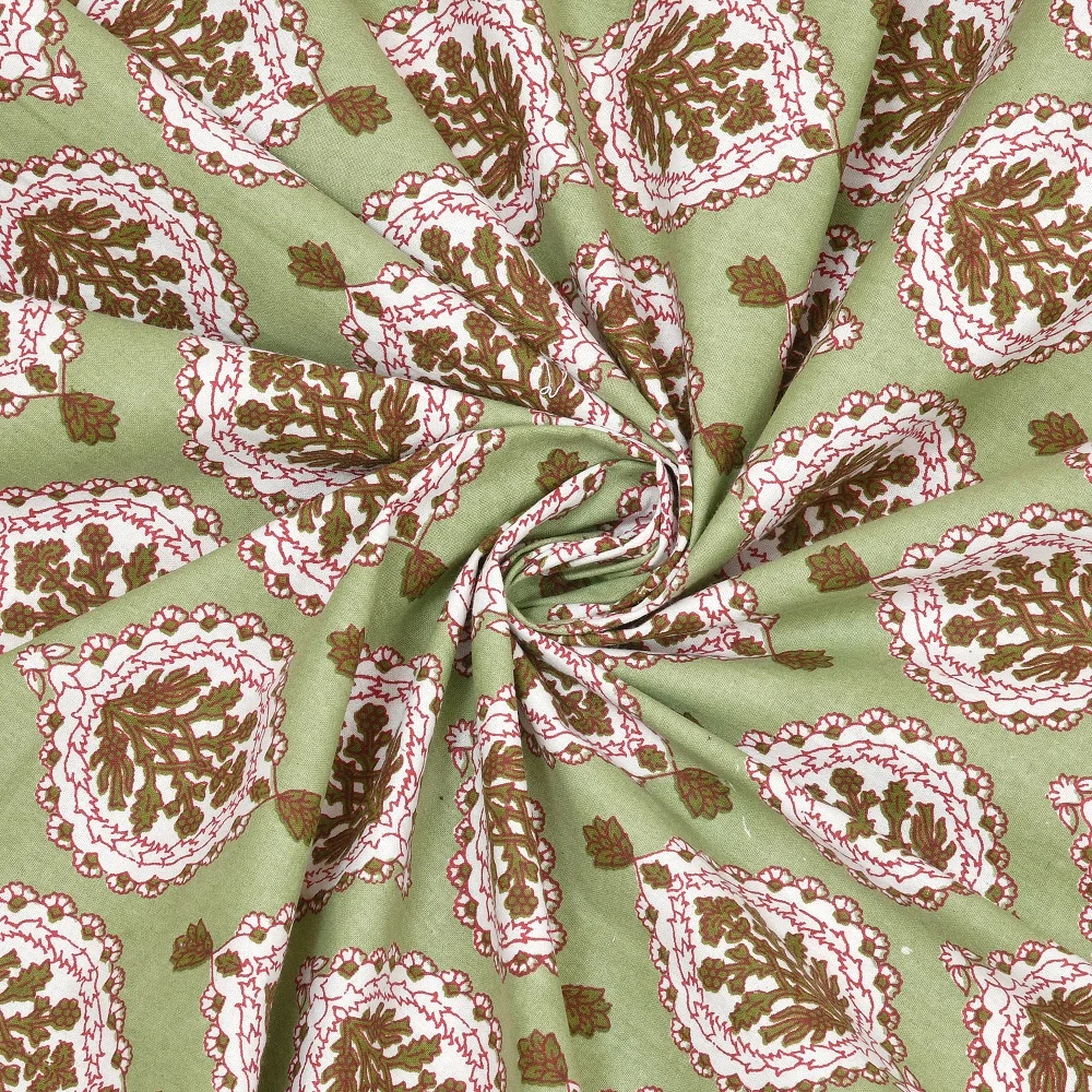 Green Base Block Boota Pattern Double Bedsheets