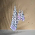 Hand Block Brown Motif Printed Waffle Cotton Bath and Hand Towel (Set Of 1+2)