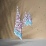 Hand Block Pink Floral Jaal Printed Waffle Cotton Bath and Hand Towel (Set Of 1+2)