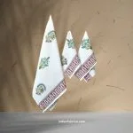 Hand Block Teal Floral Boota Waffle Cotton Bath and Hand Towel (Set Of 1+2)