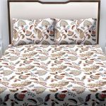Multicolor Peacock Flowers Print King Size Bedsheet with Two Pillow Covers