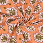 Orange Base Block Boota Pattern Double Bedsheet with Two Pillow Covers