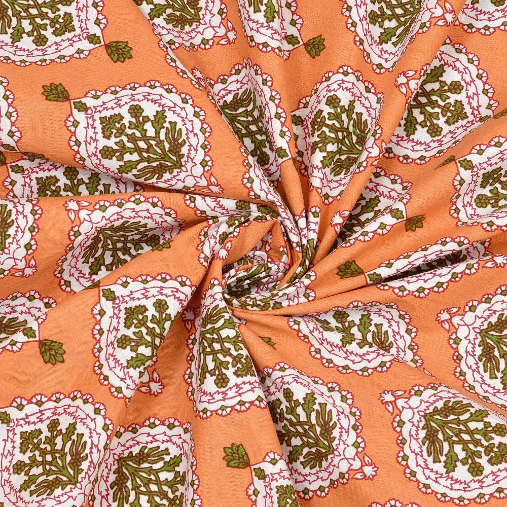 Orange Base Block Boota Pattern Double Bedsheets