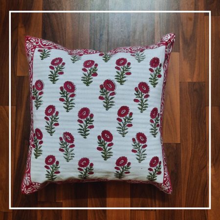 Pink Floral Print Pure Cotton Cushion Cover (16x16Inch)