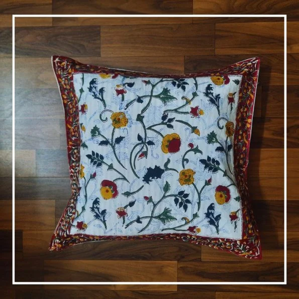 Yellow Floral Print Pure Cotton Cushion Cover (16x16Inch)