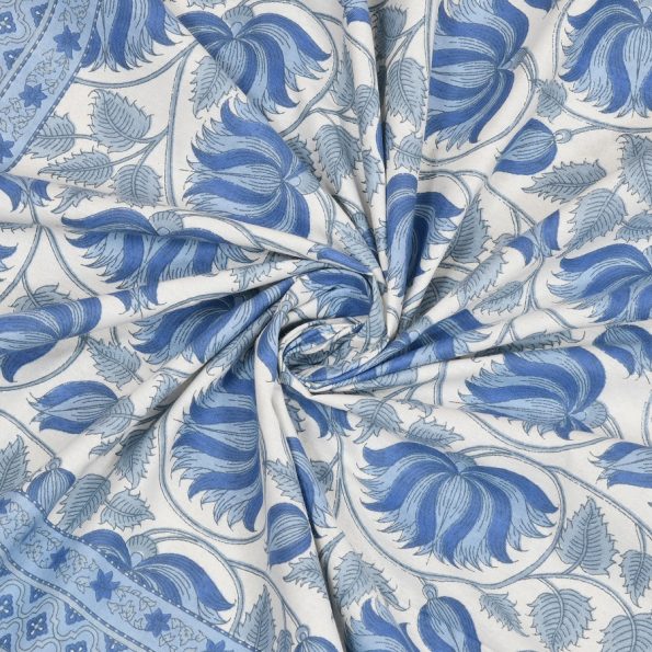 Beautiful Blue Base Floral Print Double Bedsheets Closeup