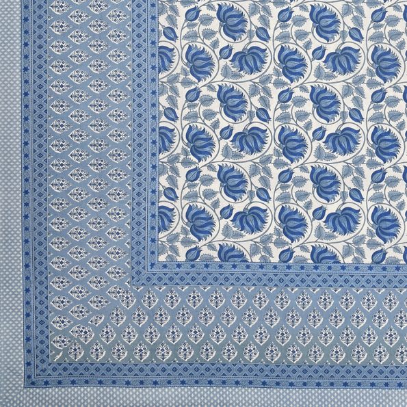 Beautiful Blue Base Floral Print Double Bedsheets Edge view