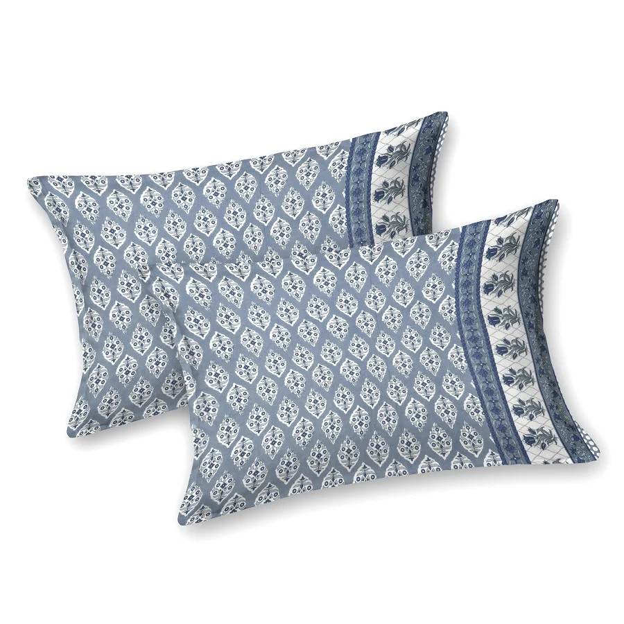 Beautiful Blue Base Floral Print Double Bedsheets pillow covers