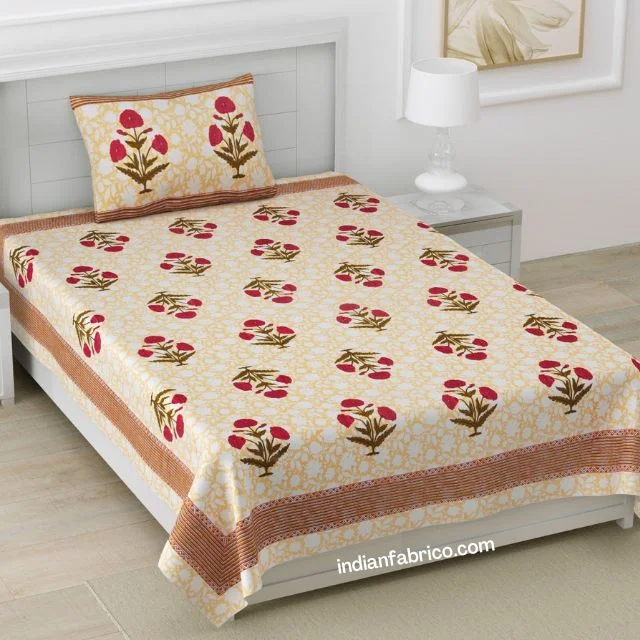 Beautiful Red Floral Boota Print Single Bedsheet Beautiful Red Floral Boota Print Single Bedsheet