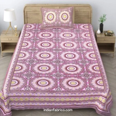 Ethnic Jaipuri Pink Floral Print Single Bed Sheets