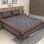 Light Grey Floral Print Pure Cotton King Size Bed Sheet (108×108)