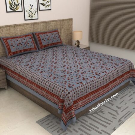 Light Grey Floral Print Pure Cotton King Size Bed Sheet (108×108)