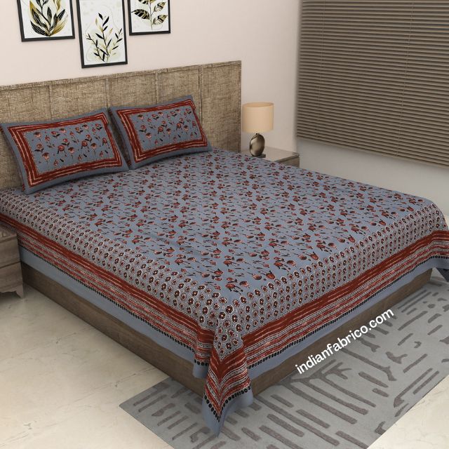 Light Grey Floral Print Pure Cotton King Size Bed Sheet (108×108) Light Grey Floral Print Pure Cotton King Size Bed Sheet (108×108)