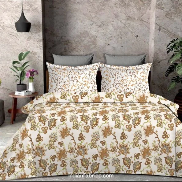 Luxury Brown Floral Jaal Pure Cotton King Size Bedsheets (108×108)