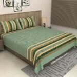 Luxury Green Stripes Pure Cotton King Size Bedsheets (108×108)