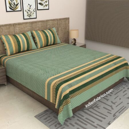 Luxury Green Stripes Pure Cotton King Size Bedsheets (108×108)