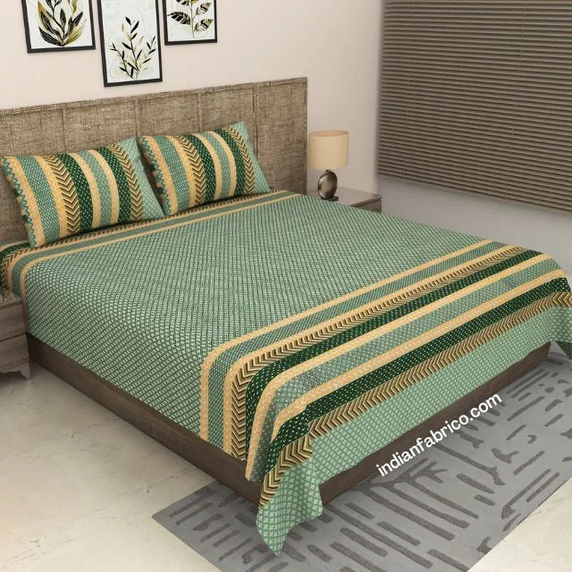 Luxury Green Stripes Pure Cotton King Size Bedsheets (108×108) Luxury Green Stripes Pure Cotton King Size Bedsheets (108×108)