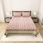 Pink Floral Jaal Jaipuri Print Double Bedsheet