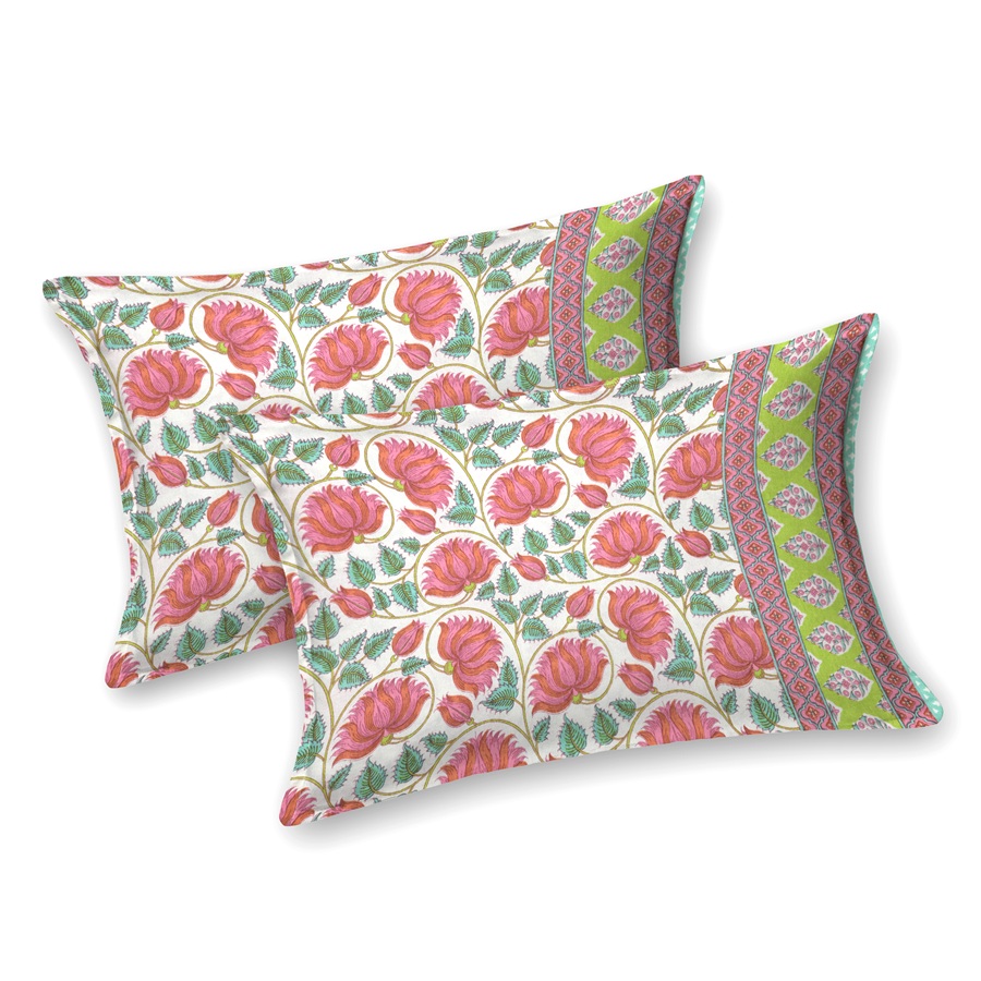 Pink Floral Jaal Jaipuri Print Double Bedsheet Pillow Covers