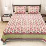Pink Floral Jaal Jaipuri Print Double Bedsheet