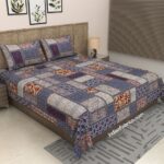 Barmeri Checks Print Pure Cotton King Size Bedsheets (108×108)