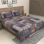 Barmeri Checks Print Pure Cotton King Size Bedsheets (108×108)