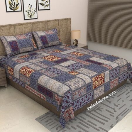 Barmeri Checks Print Pure Cotton King Size Bedsheets (108×108)