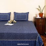Dark Blue Base Floral Pattern King Size Bedsheet (108×108)