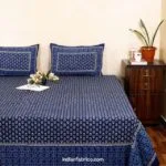 Dark Blue Base Floral Pattern King Size Bedsheet (108×108)