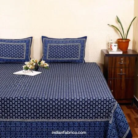 Dark Blue Base Floral Pattern King Size Bedsheet (108×108)