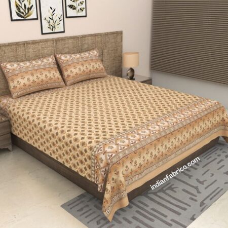 Dark Brown Floral Printed Cotton King Size Bedsheet (108×108)