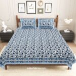 Ethnic Blue Floral Jaal Print Pure Cotton Double Bedsheet