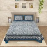 Ethnic Blue Floral Jaal Print Pure Cotton Double Bedsheet
