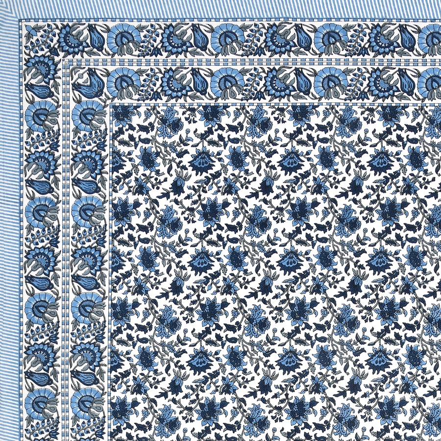 Ethnic Blue Floral Jaal Print Pure Cotton Double Bedsheet Closeup Ethnic Blue Floral Jaal Print Pure Cotton Double Bedsheet Closeup