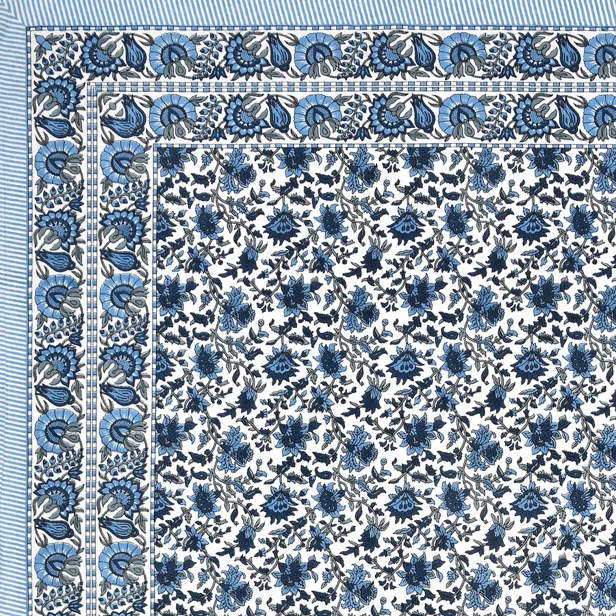 Ethnic Blue Floral Jaal Print Pure Cotton Double Bedsheet Closeup Ethnic Blue Floral Jaal Print Pure Cotton Double Bedsheet Closeup